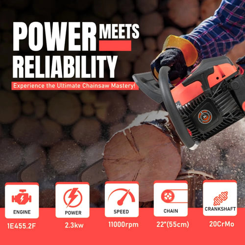 Heavy Duty Chainsaw 62cc Gasoline Engine Industrial Grade 22 Inch Guide Bar Two Stroke Motor OEM 2800W